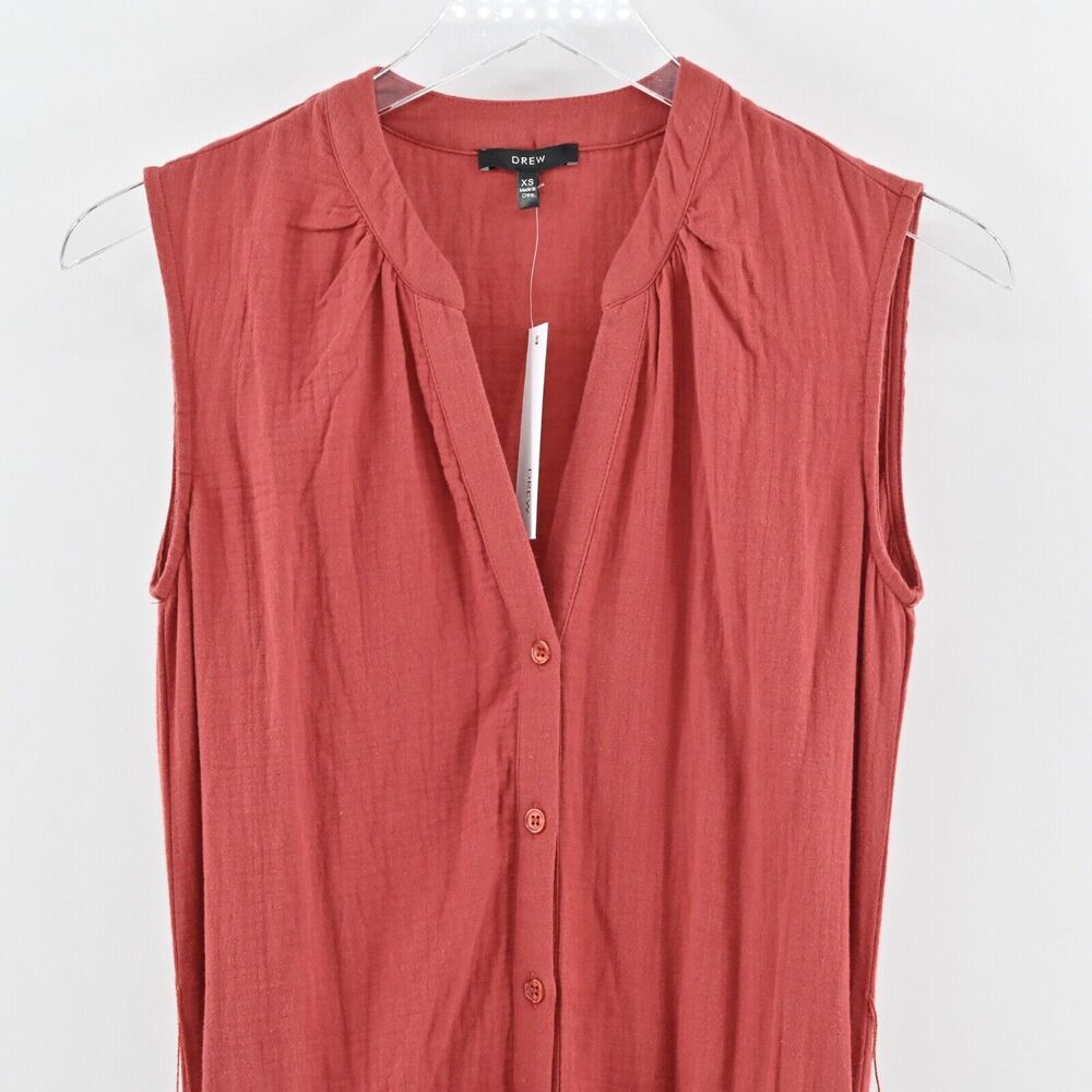 DREW Dress Sz XS Burnt Orange Cotton Tier Ruffle Amber Belt Button ANTHROPOLOGIE - Picture 3 of 13